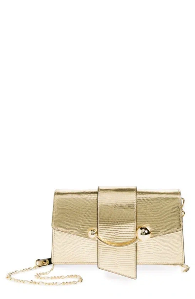 Strathberry Crescent On A Chain Lizard Embossed Leather Shoulder Bag In Light Gold