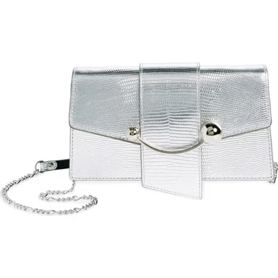 Strathberry Crescent On A Chain Lizard Embossed Leather Shoulder Bag In Metallic