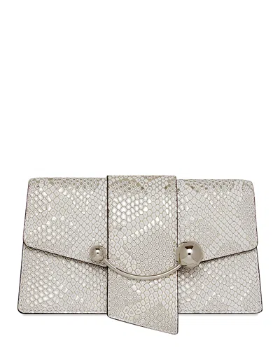 Strathberry Crescent On A Chain Snake Embossed Leather Crossbody In Silver