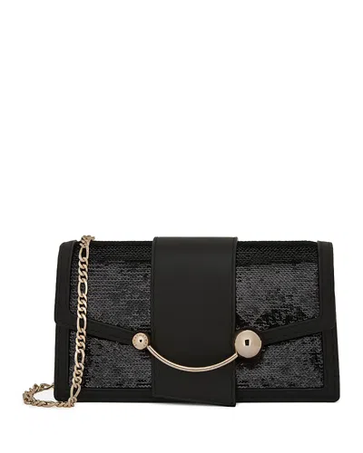 Strathberry Crescent Sequin & Leather Crossbody In Black
