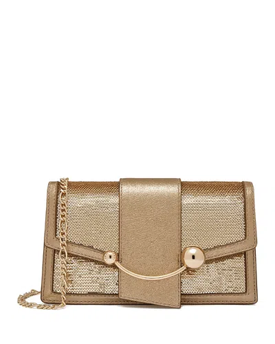 Strathberry Crescent Sequin & Leather Crossbody In Gold