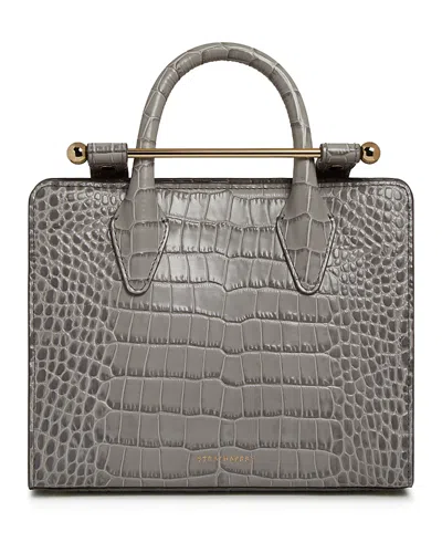 Strathberry Croc Embossed Mini Tote In Gray