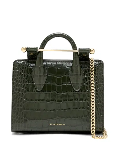 Strathberry Crocodile-effect Top Handle Bag In Green
