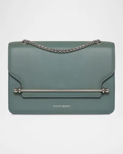 Strathberry East-west Flap Leather Chain Shoulder Bag In Stone Blue