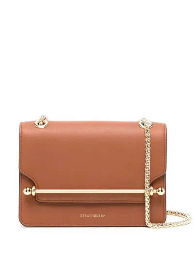 Strathberry East/west Leather Shoulder Bag In Brown