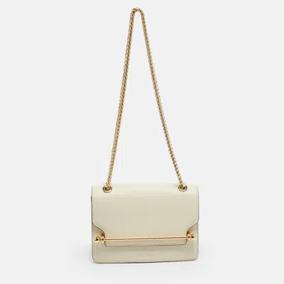 Pre-owned Strathberry East/west Mini Off-white Leather Shoulder Bag