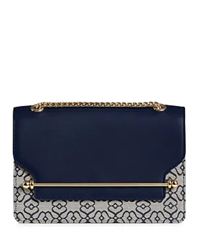 Strathberry East/west Monogram Jacquard Crossbody In Light Navy/gold ...