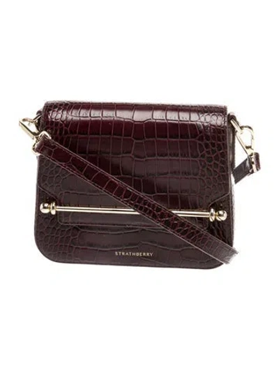 Pre-owned Strathberry Embossed Leather Ace Mini In Burgundy