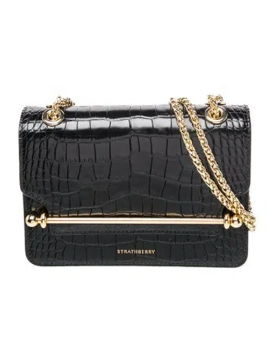 Pre-owned Strathberry Embossed Leather East West In Black