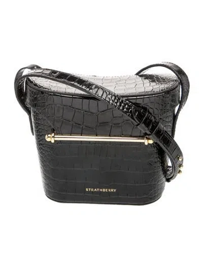 Pre-owned Strathberry Embossed Leather Messenger Bag In Black