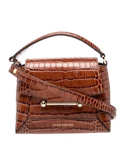 Pre-owned Strathberry Embossed Leather Mosaic Nano In Brown
