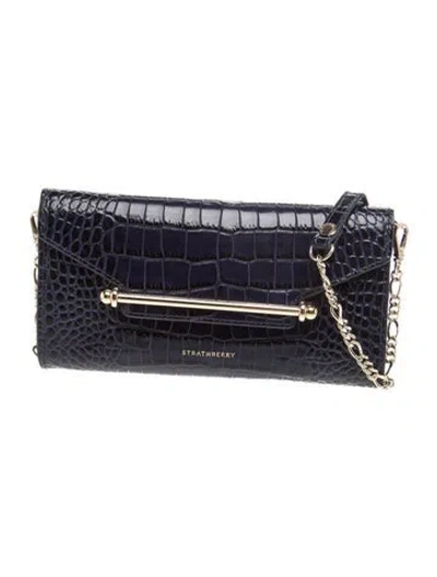 Pre-owned Strathberry Embossed Leather Multrees Chain Wallet In Blue