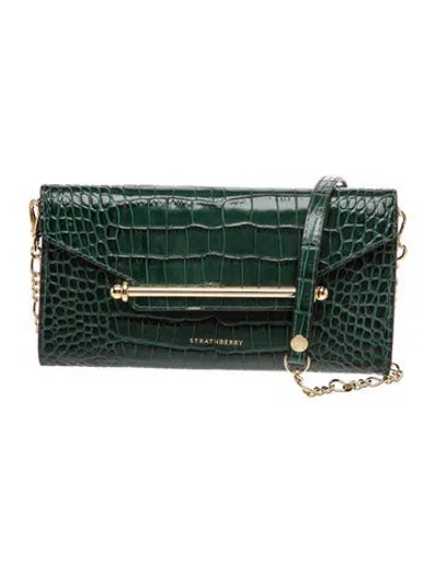 Pre-owned Strathberry Embossed Leather Multrees Chain Wallet In Green