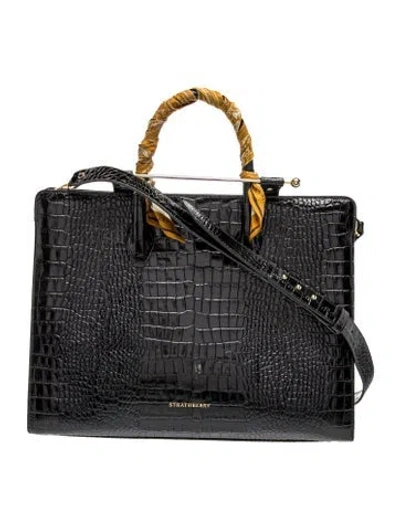 Pre-owned Strathberry Embossed Leather Top Handle Bag In Black