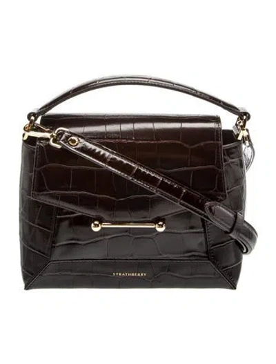 Pre-owned Strathberry Embossed Leather Top Handle Bag In Burgundy