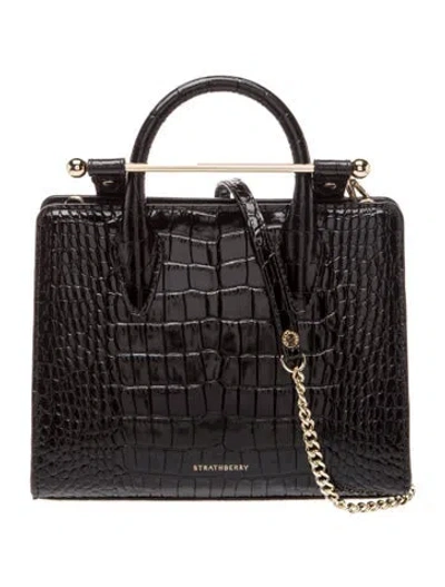 Pre-owned Strathberry Embossed Leather Top Handle Bag In Green