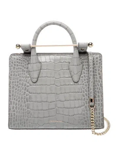 Pre-owned Strathberry Embossed Leather Top Handle Bag Mini In Grey