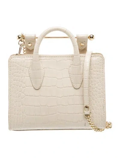 Pre-owned Strathberry Embossed Leather Top Handle Bag Nano In Neutral