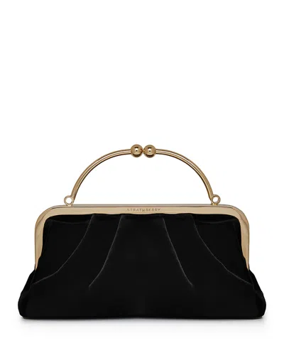 Strathberry Frame Black Velvet Clutch
