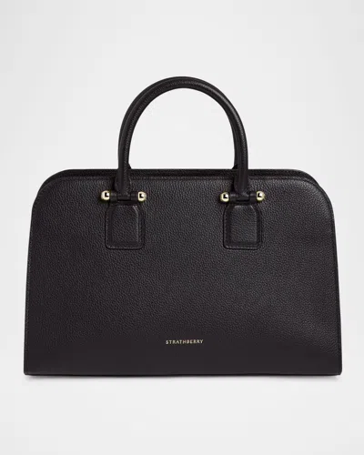 Strathberry Georgia Midi Fine Grain Leather Tote Bag In Black