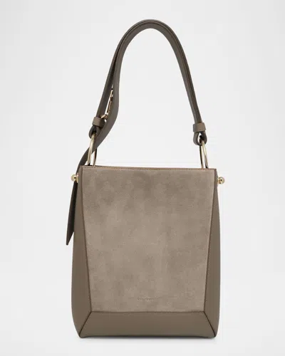 Strathberry Lana Midi Leather Bucket Bag In Taupe
