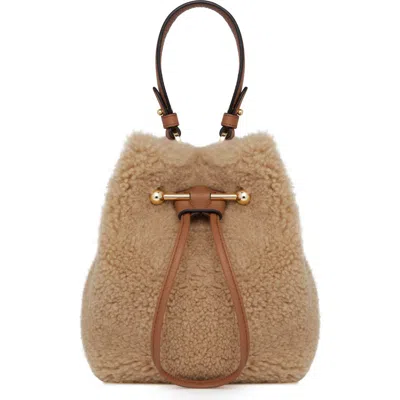 Strathberry Lana Osette Genuine Shearling Bucket Bag In Caramel | ModeSens
