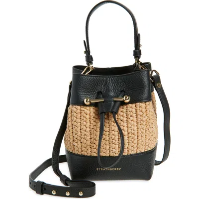 Strathberry Lana Osette Raffia & Leather Bucket Bag