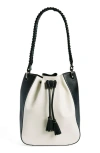 Strathberry Large Collagerie Bolo Colorblock Leather Bucket Bag In Black/ Off White/ Green