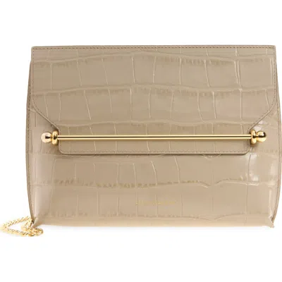 Strathberry Large Stylist Croc Embossed Clutch In Light Taupe