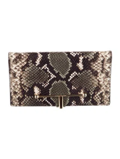 Pre-owned Strathberry Leather Animal Print Wallet In Green