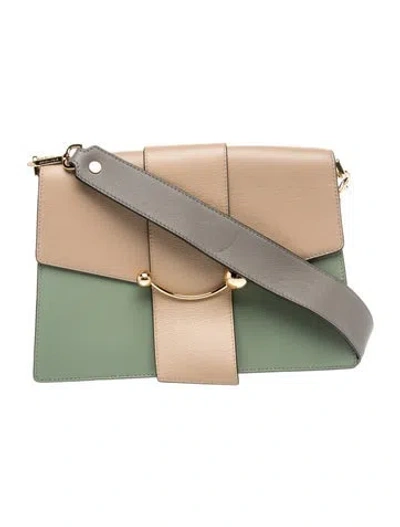 Pre-owned Strathberry Leather Box Crescent In Green/grey/neutrals