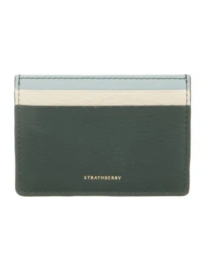 Pre-owned Strathberry Leather Colorblock Pattern Card Holder In Blue