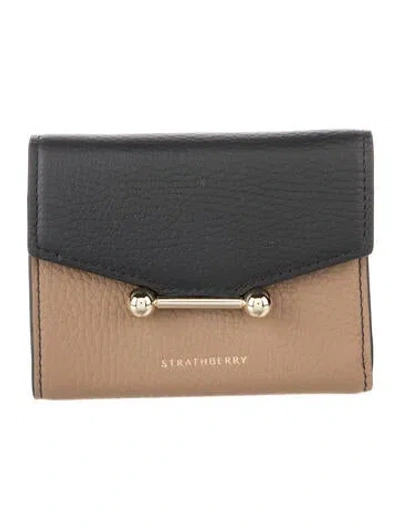 Pre-owned Strathberry Leather Colorblock Pattern Trifold Wallet In Brown