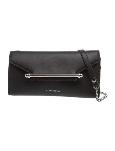 Pre-owned Strathberry Leather Multrees Chain Wallet In Black