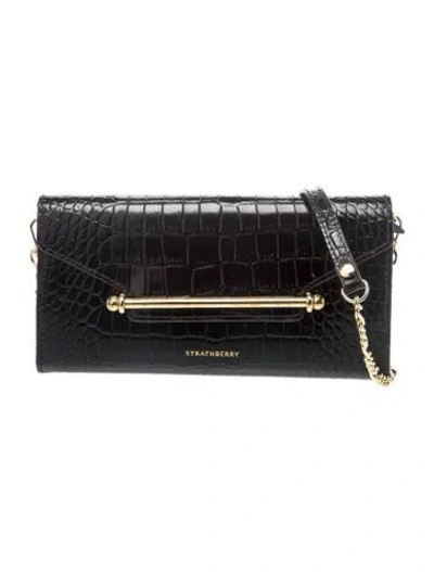 Pre-owned Strathberry Leather Multrees Croc Embossed Leather In Black