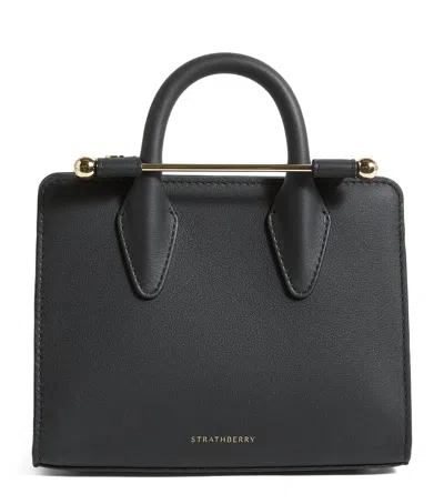 Strathberry Leather Nano Tote Bag In Black