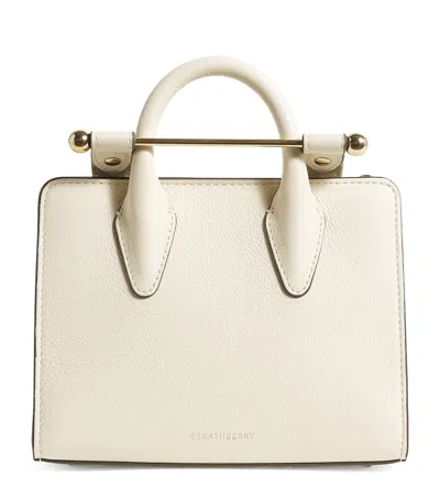 Strathberry Leather Nano Tote Bag In White