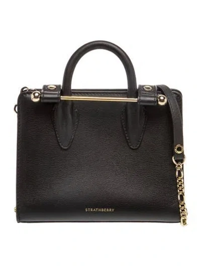 Pre-owned Strathberry Leather Top Handle Bag Nano In Black