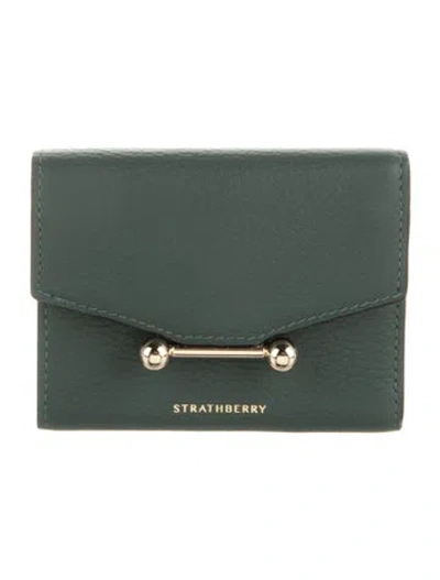 Pre-owned Strathberry Leather Trifold Wallet In Green