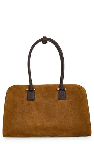 Strathberry Maxi Georgia Suede Bag In Toffee/espresso