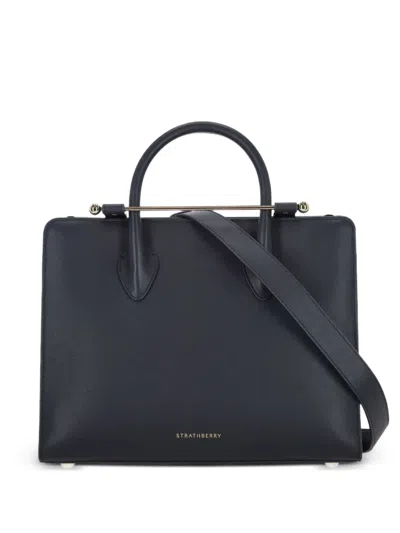 Strathberry Medium Leather Tote Bag In Blue