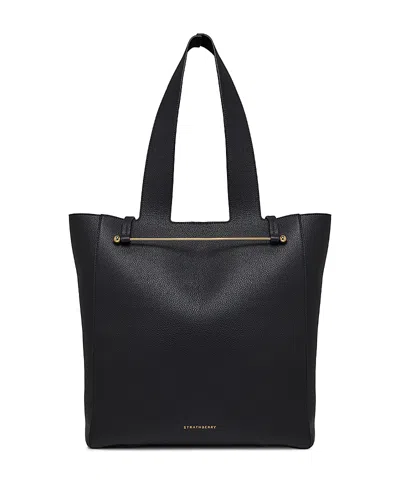 Strathberry Melody Tote Fine Grain Leather In Black/light Gold
