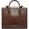 Strathberry Midi Croc Embossed Leather Tote In Chocolate