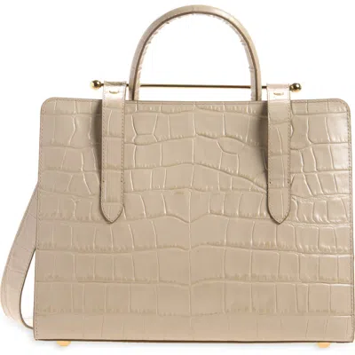 Strathberry Midi Croc Embossed Tote In Neutral
