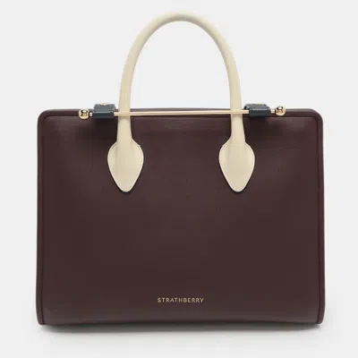 Pre-owned Strathberry Midi Dark Burgundy Leather Tote