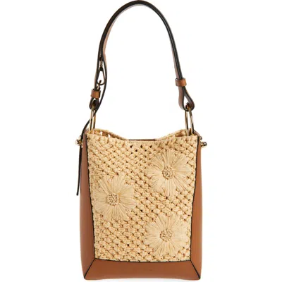 Strathberry Midi Lana Woven Raffia & Leather Bucket Bag