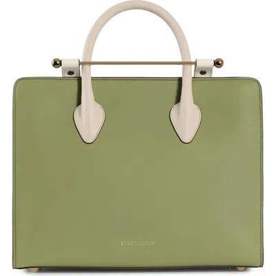 Strathberry Midi Leather Tote In Olive/vanilla/oat