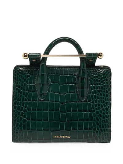 Pre-owned Strathberry Midi Nano Croc-effect Tote Bag In Green