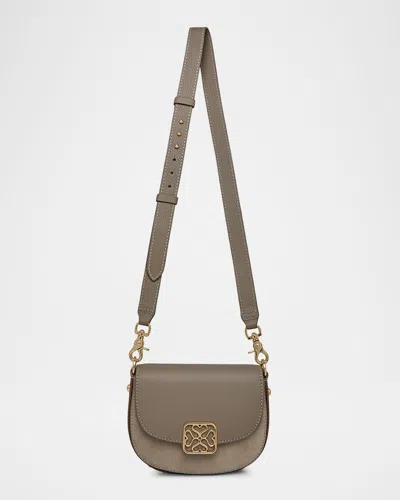 Strathberry Mini Bay Leather & Suede Crossbody Bag In Taupe