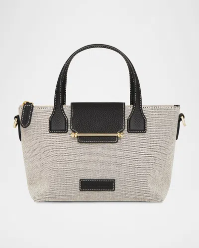 Strathberry Mini Cotton And Leather Travel Tote Bag In Blackcream
